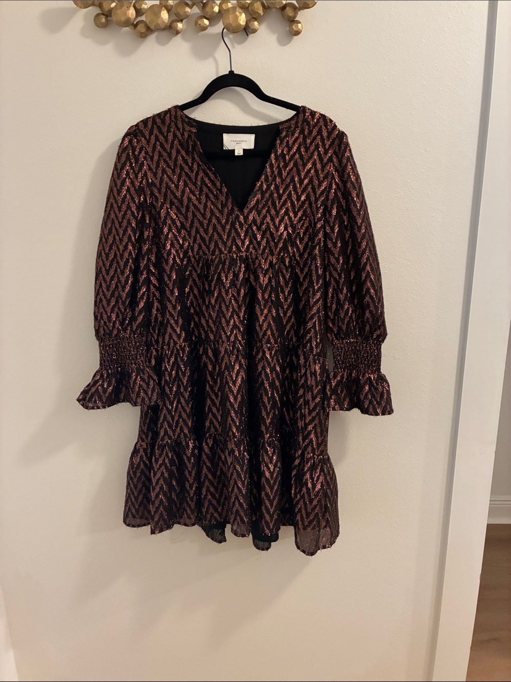 Pomander Place Metallic Chevron Mini Dress in Black and Rose Gold